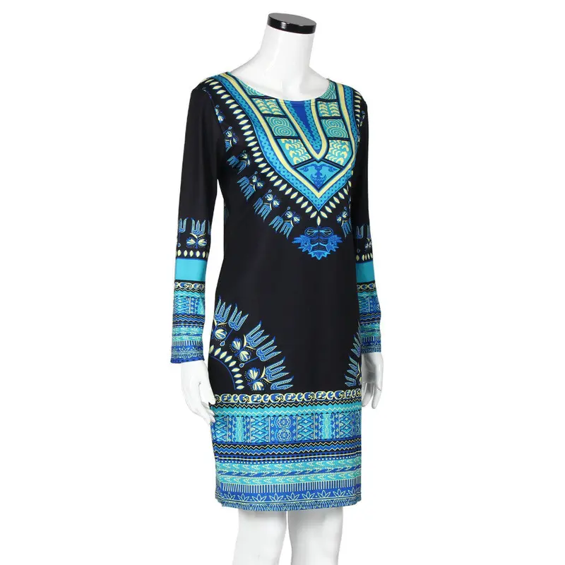 Women Dresstraditional African Printed Bodycon Dresses Dashiki Sexy Long Sleeve O Neck Vestidos Feminino Plus Size Vestido 4