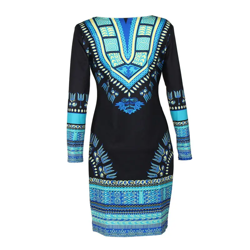 Women Dresstraditional African Printed Bodycon Dresses Dashiki Sexy Long Sleeve O Neck Vestidos Feminino Plus Size Vestido 5