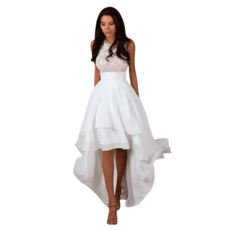 Women Elegant Party High Waist Sleeveless White Asymmetrical Dress 1