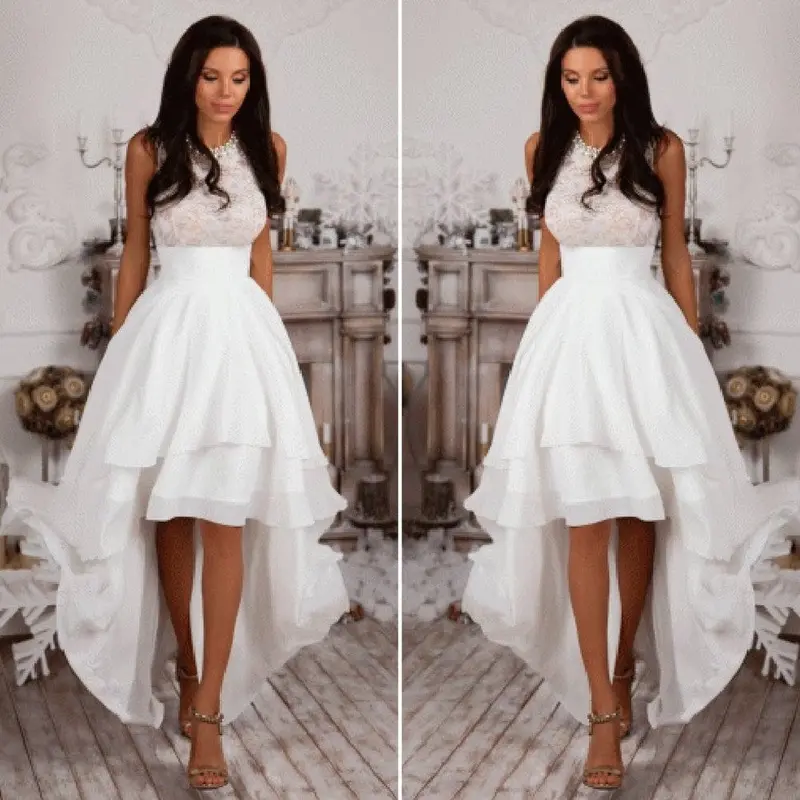 Women Elegant Party High Waist Sleeveless White Asymmetrical Dress 2