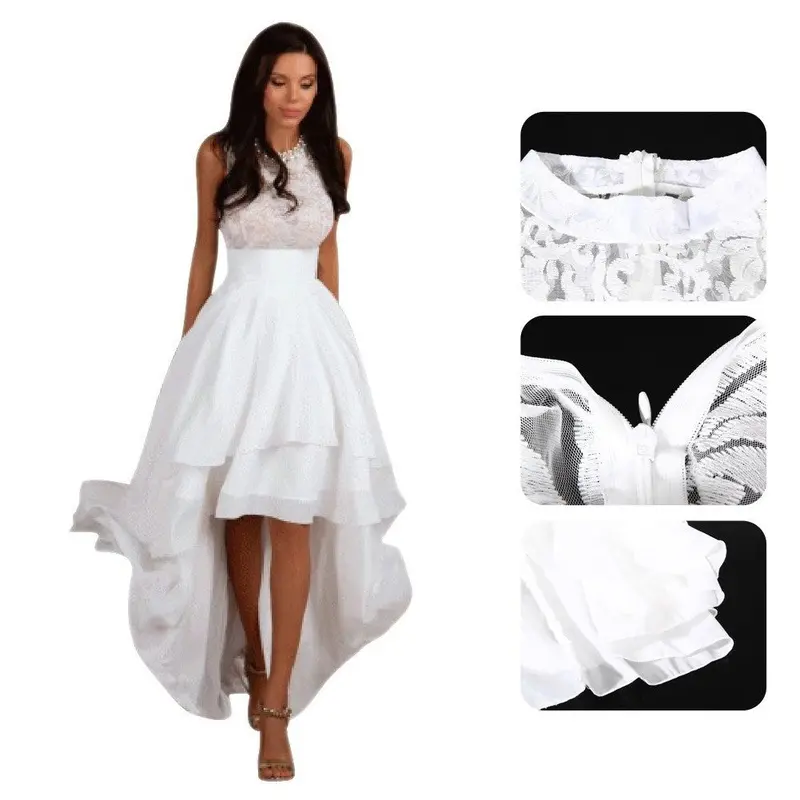 Women Elegant Party High Waist Sleeveless White Asymmetrical Dress 3