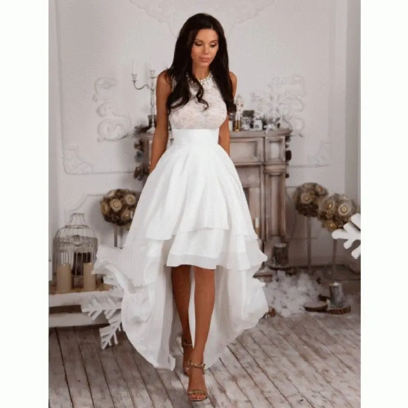 Women Elegant Party High Waist Sleeveless White Asymmetrical Dress 4