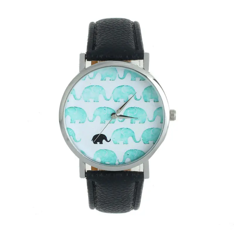 Women Elephant Pattern Print Dress Watch Girls Lady Faux Leather Analog Quartz Watches Casual Bracelet Hour 1