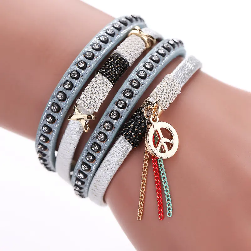 Women Fashion Multilayer Leather Rhinestone Bracelets New Leather Crystal Magnetic Clasp Braceletes 1