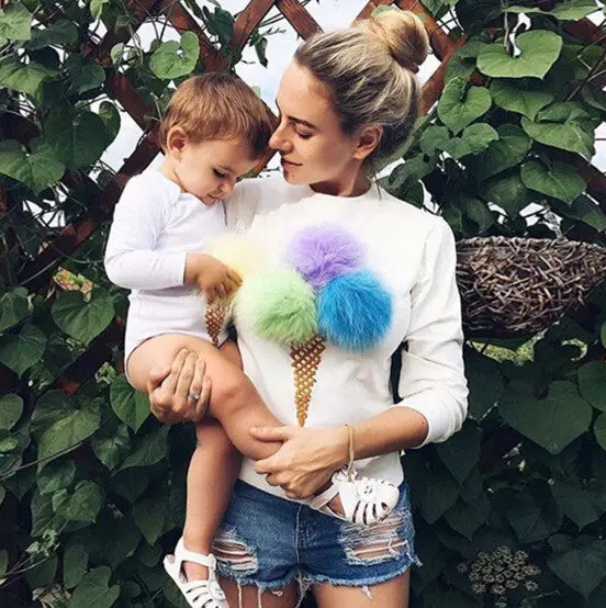 Women Faux Fur Ball Sweatshirt Pullover 3D Ice Cream Pom Pom Feather Felpe Donna Sudaderas Mujer S M L 6 Colors 8