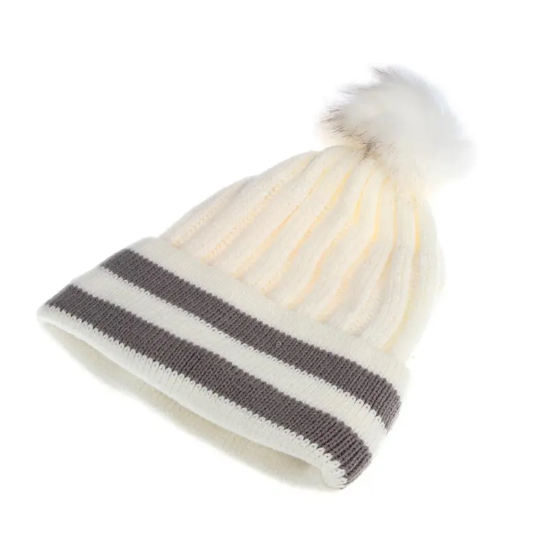 Women Faux Fur Ball Warm Crochet Knitted Hat Cap Beanie 1