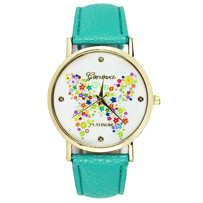 Women Faux Leather Analog Quartz Wrist Watch Woman Clock Casual Watch Geneva Butterfly Printed Montre 1