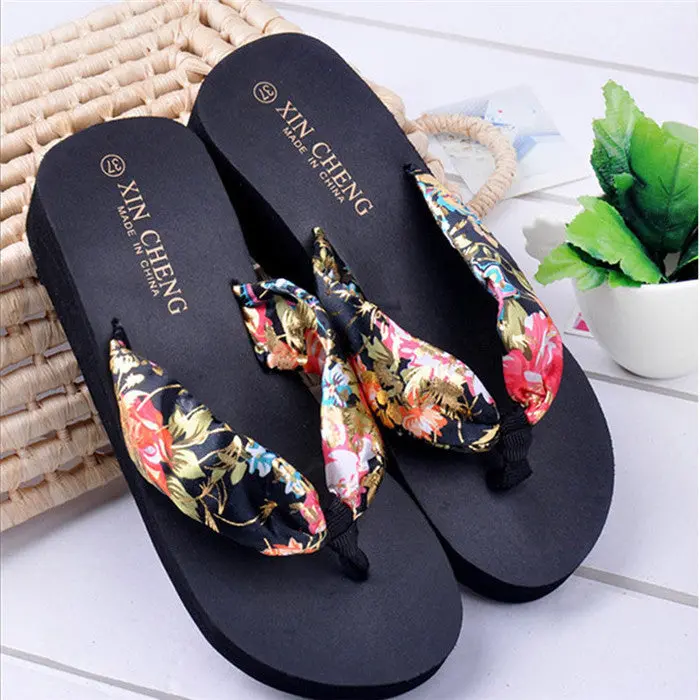 Women Flip Flops Platform Wedges High Heels Women Sals Platform Flip Slippers Beach Shoes Bohemia Flower Woman Shoes 1