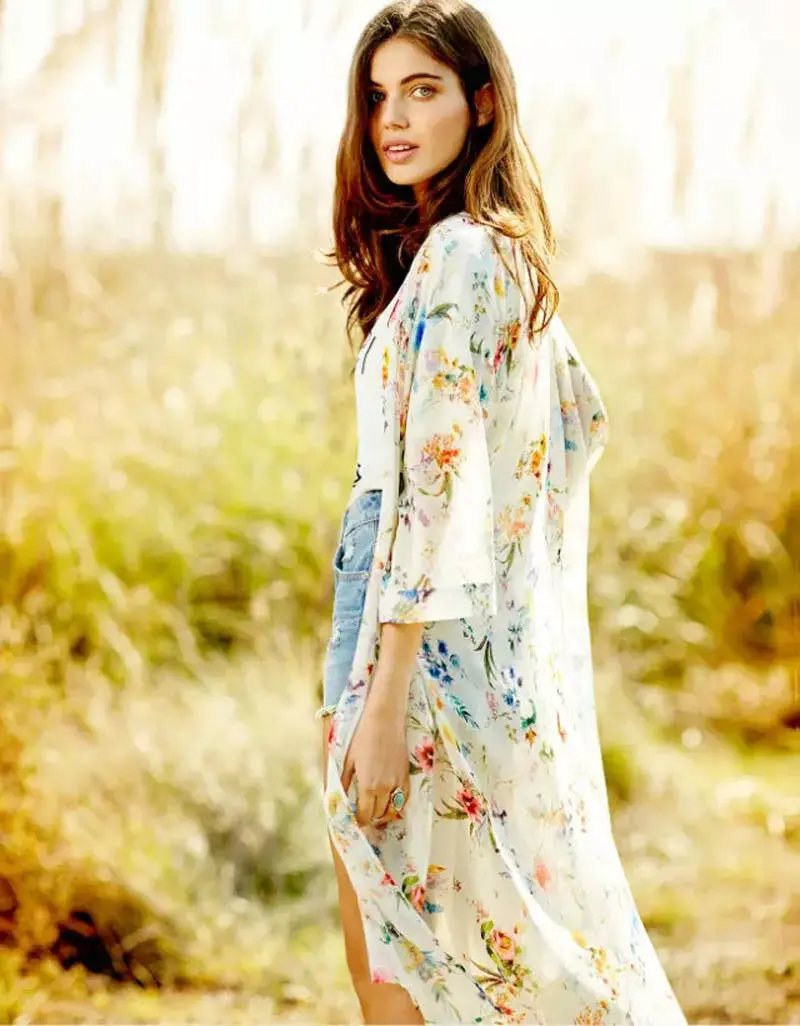 Women Floral Printed Tops Beach Half Sleeve Kimono Tops Sexy Casual Lady Girls Bohemian Vestido Mujer 2