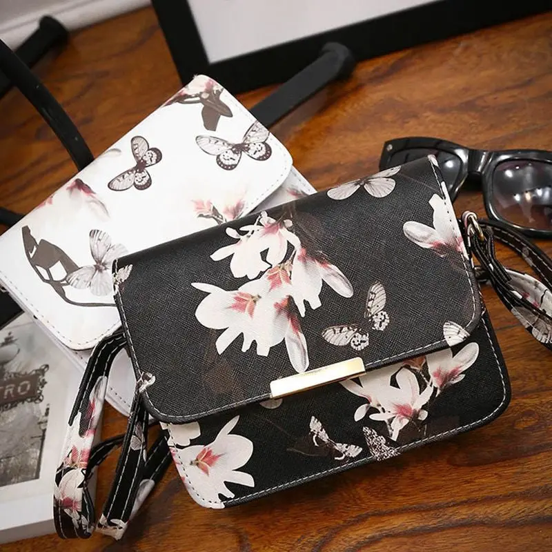 Women Floral Printing Shoulder Bag Pu Leather Long Strap Bags Purse Satchel Chain Messenger Handbag Bolsas Feminina 1