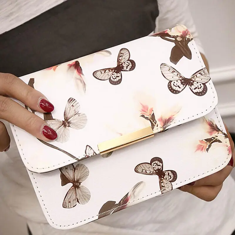 Women Floral Printing Shoulder Bag Pu Leather Long Strap Bags Purse Satchel Chain Messenger Handbag Bolsas Feminina 2