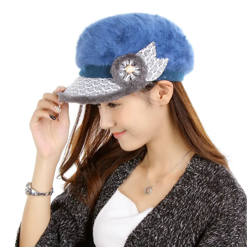 Women Flower Cap Knitting Beanie Cap Warm Peaked Sboy Caps 4