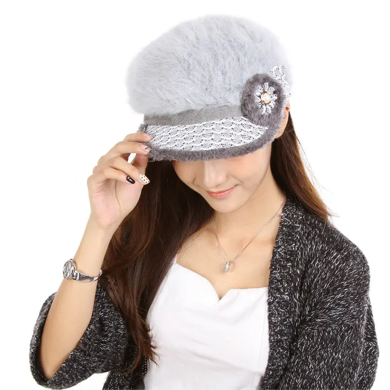 Women Flower Cap Knitting Beanie Cap Warm Peaked Sboy Caps 5