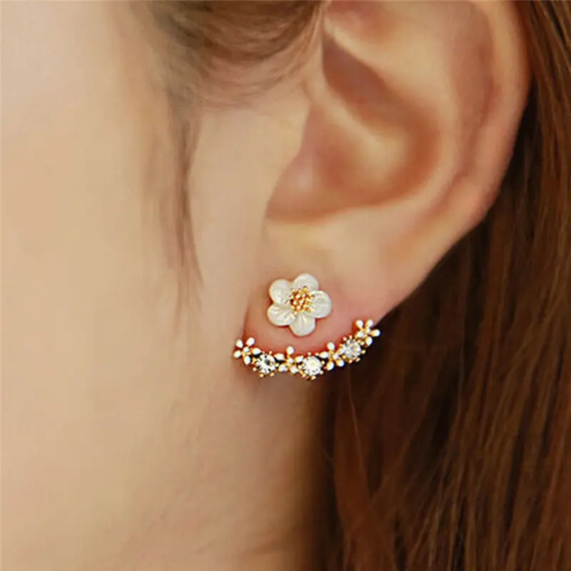 Women Flower Crystal Ear Stud Earrings Earring Jewelry Small Daisy Earrings Gold/Silver Gift Feida 1