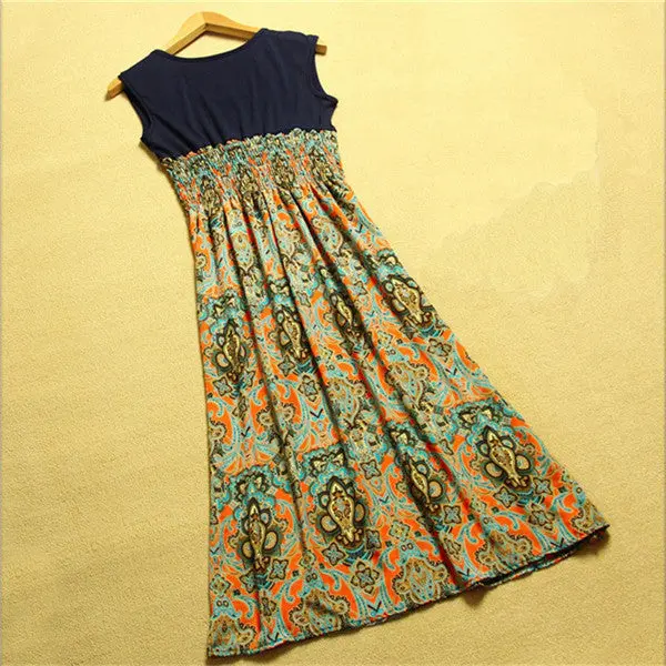 Women Flower Floral Print Bohemia Sleeveless Vlong Beach Dress For Ladies Ing Vestidos 2