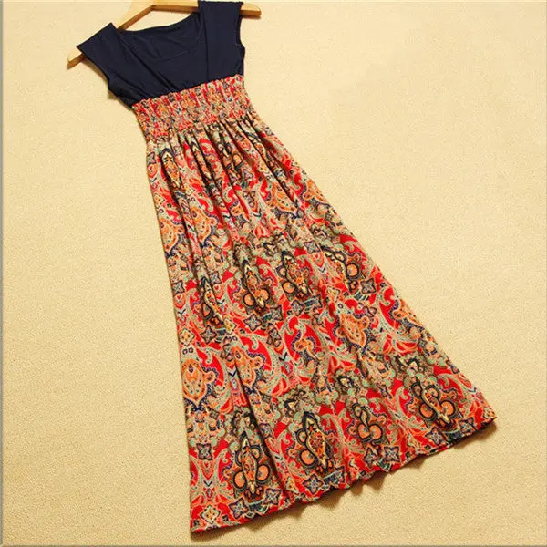 Women Flower Floral Print Bohemia Sleeveless Vlong Beach Dress For Ladies Ing Vestidos 3