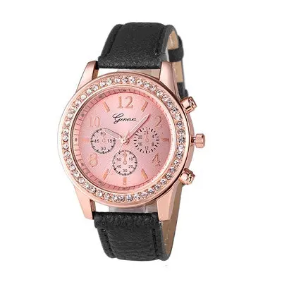 Women Geneva Watch Top Roman Watch Lady Leather Band Analog Quartz Wrist Watch Bracelet Girls Dress Watch 1