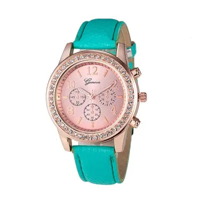 Women Geneva Watch Top Roman Watch Lady Leather Band Analog Quartz Wrist Watch Bracelet Girls Dress Watch 2