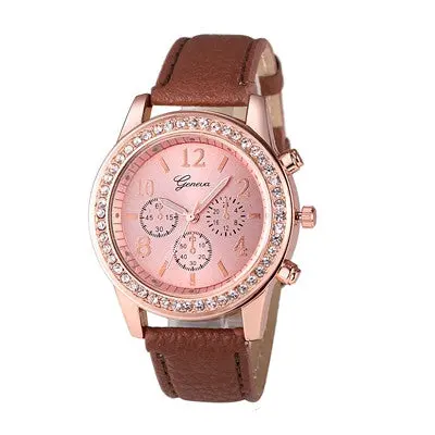 Women Geneva Watch Top Roman Watch Lady Leather Band Analog Quartz Wrist Watch Bracelet Girls Dress Watch 3