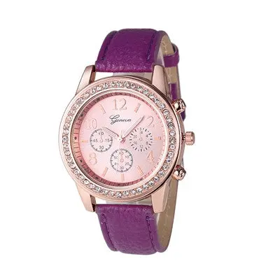 Women Geneva Watch Top Roman Watch Lady Leather Band Analog Quartz Wrist Watch Bracelet Girls Dress Watch 5