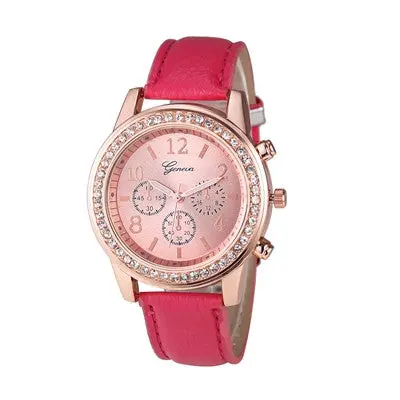 Women Geneva Watch Top Roman Watch Lady Leather Band Analog Quartz Wrist Watch Bracelet Girls Dress Watch 6