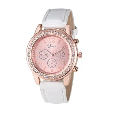 Women Geneva Watch Top Roman Watch Lady Leather Band Analog Quartz Wrist Watch Bracelet Girls Dress Watch 7