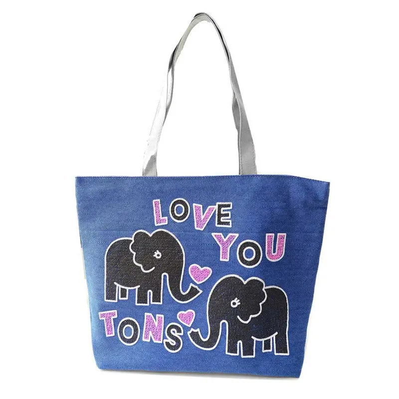 Women Girl Bag Cute Creative Love You Pattern Elephant Shoulder Bags Hbag Large-Capacity Tote Shopping Beach Hbags 1