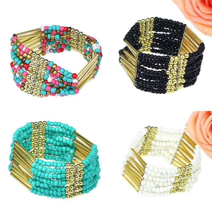 Women Girl Bohemian Charming Beaded Bangle Bracelet Multilayer Ladies Jewelry Bangles Teast 1