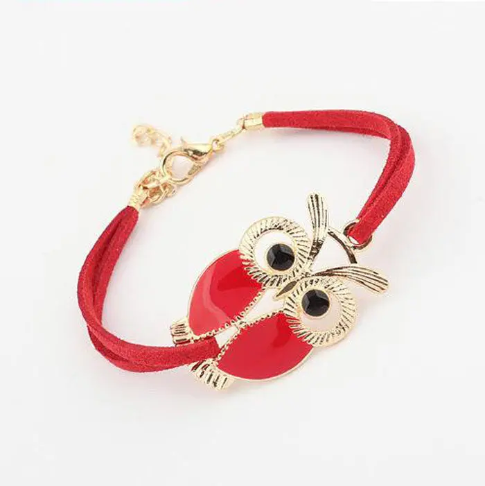Women Girl Bracelets Womens Girls Vintage Owl Decoration Faux Leather Bracelets Bangles Jewelry Mujer 1