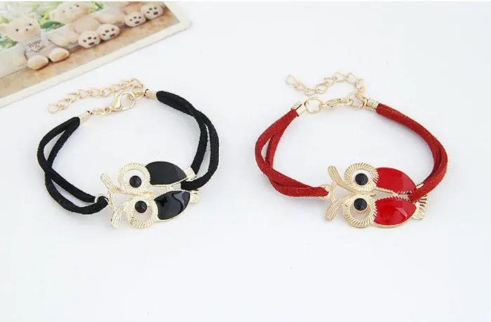 Women Girl Bracelets Womens Girls Vintage Owl Decoration Faux Leather Bracelets Bangles Jewelry Mujer 4