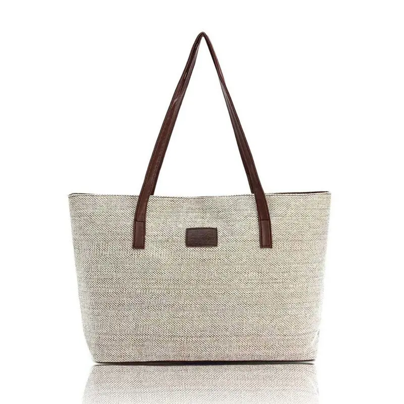 Women Girl Canvas Large Hbag Shoulder Bags Shopping Travel Linen Zipper Casual Vintage Practical Ladies Wallet Totes 4