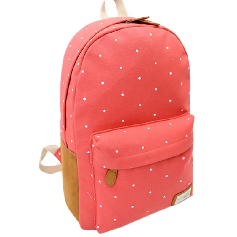 Women Girl Canvas Rucksack Polka Dot Air Cushion Belt Backpack School Book Zipper Softback Shoulder Bag 1