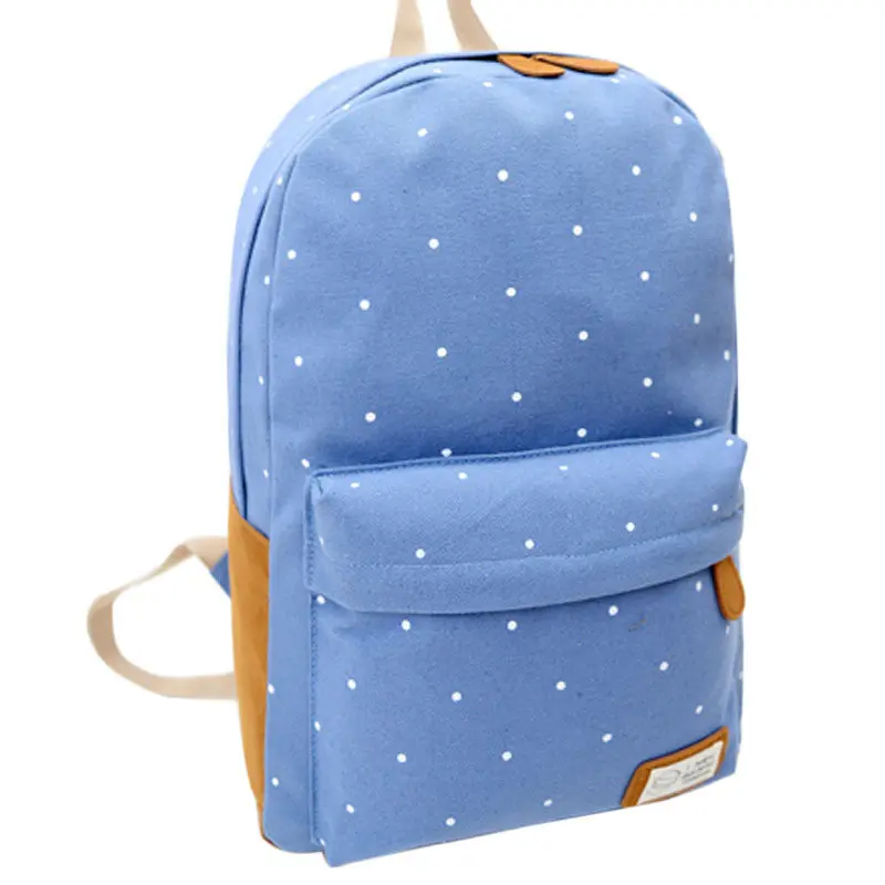 Women Girl Canvas Rucksack Polka Dot Air Cushion Belt Backpack School Book Zipper Softback Shoulder Bag 2
