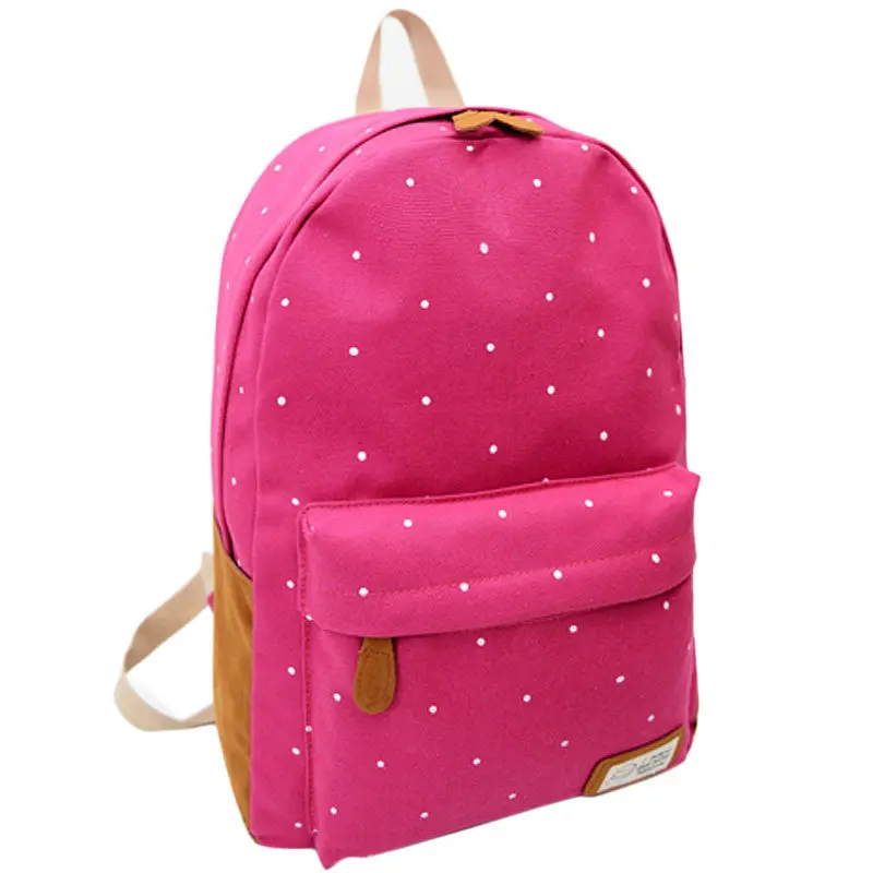 Women Girl Canvas Rucksack Polka Dot Air Cushion Belt Backpack School Book Zipper Softback Shoulder Bag 6