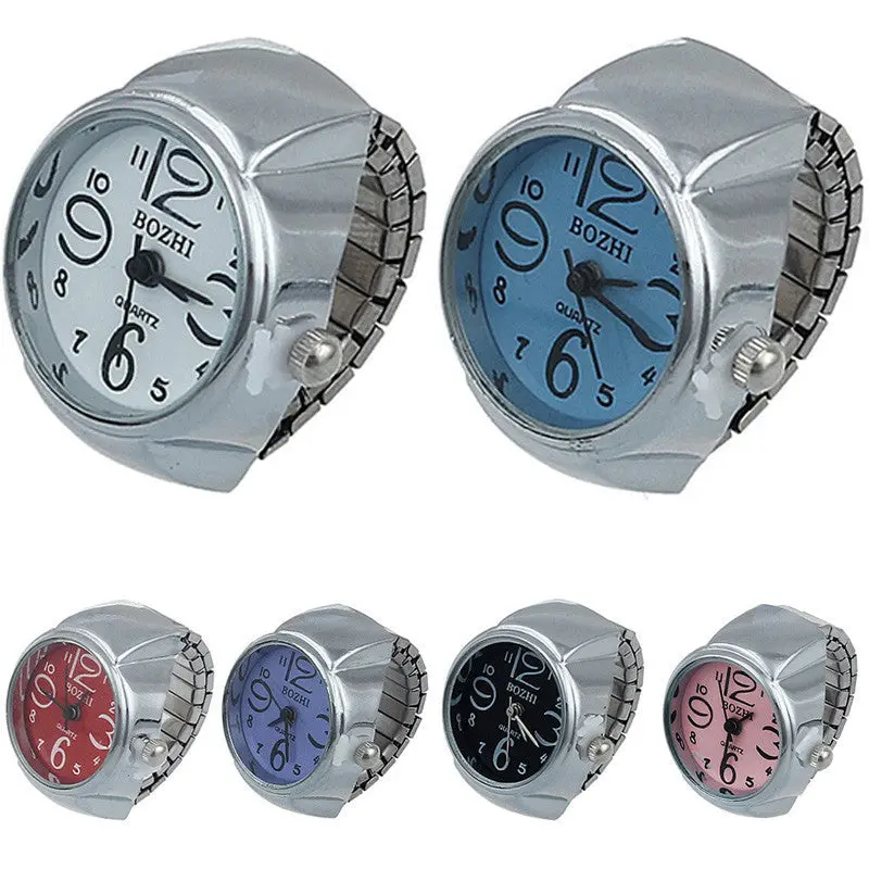 Women Girl Chic Stainless Steel Round Elastic Quartz Finger Ring Watch & Feida 1