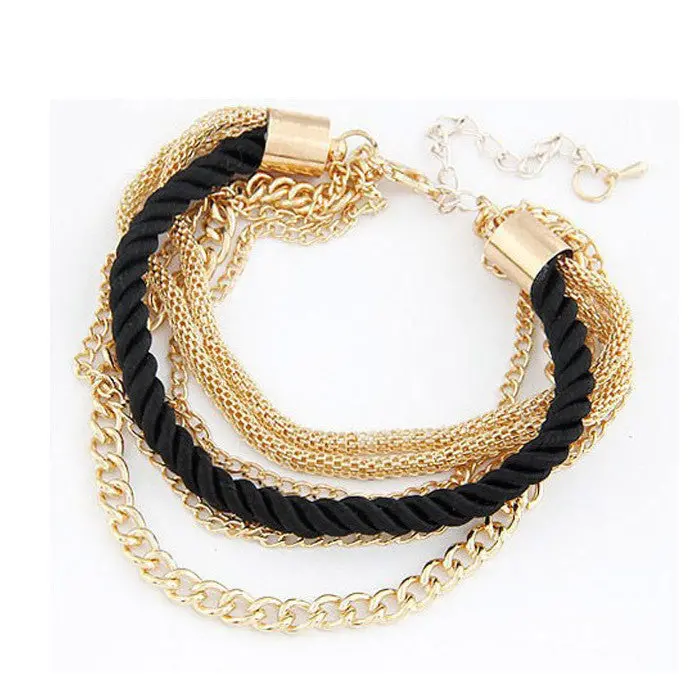 Women Girl Handmade Gold Chain Braided Rope Multilayer Bracelet Bangle Chain Bangles Promotions 1