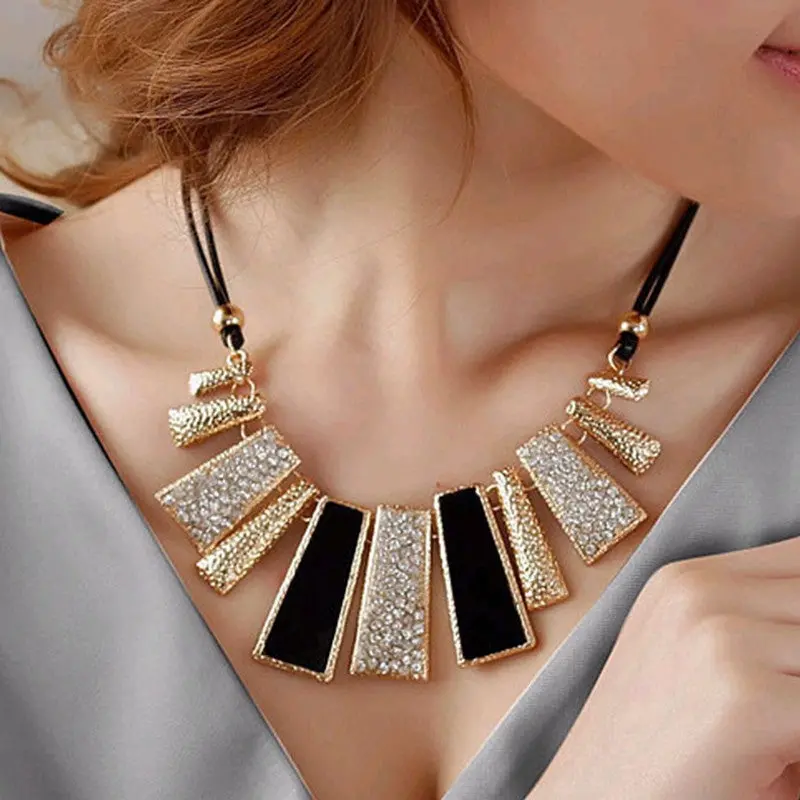 Women Girl Necklaces Vouge Design Beads Enamel Bib Leather Braided Rope Chain Statement Necklace 1