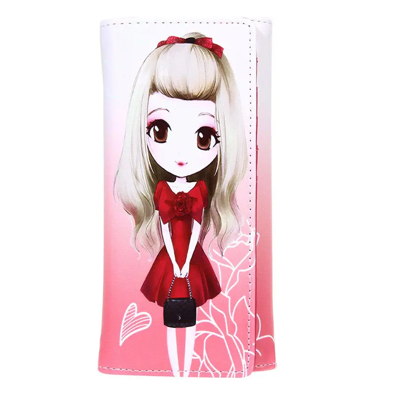 Women Girl Pu Leather Wallet Lady Long Card Holder Pure Lovely Cartoon Wallets 1
