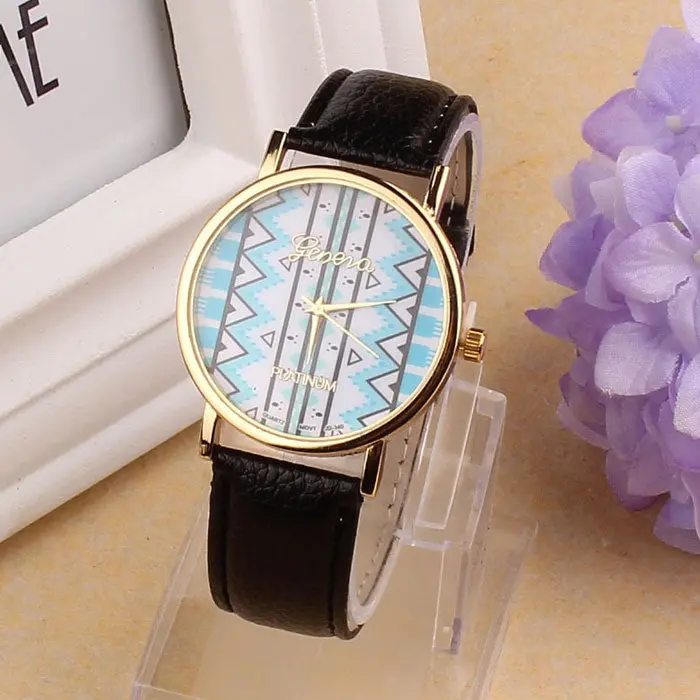 Women Girl Quartz Waves Tribal Pattern Leather Wrist Watch Teast 1