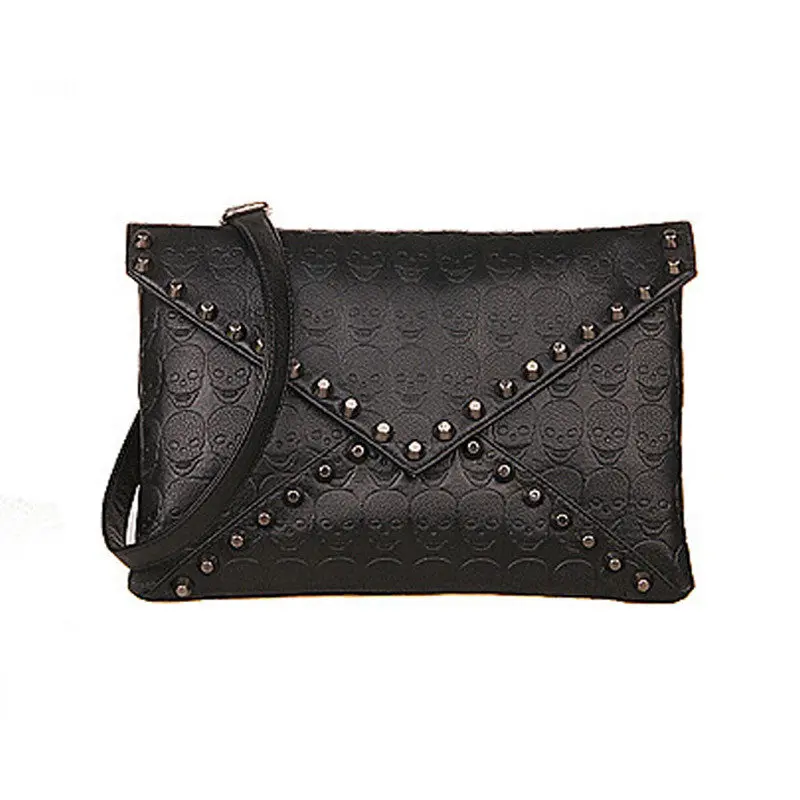 Women Girl Skull Rivets Envelope Design Leather Crossbody Handbag Casual Satchel Messenger Bag 1