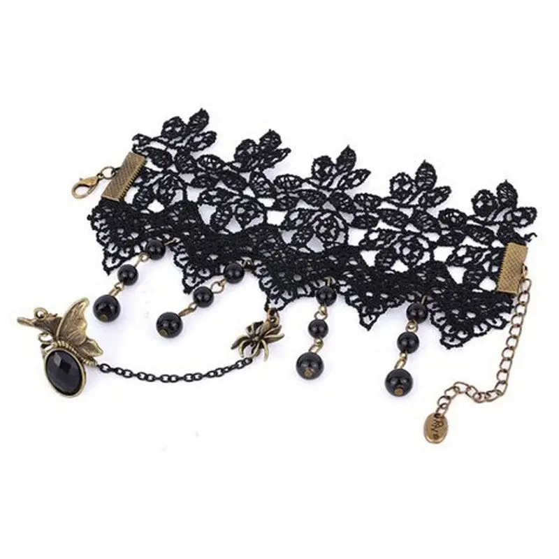 Women Girl Vintage Lace Wristband Vouge Bracelet Finger Butterfly Spider Tassels Lace Women Chains 2