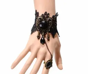 Women Girl Women Heartshaped Elegant Gem Retro Lace Bracelet Women Gothic Style Black Jewelry Bracelets 2