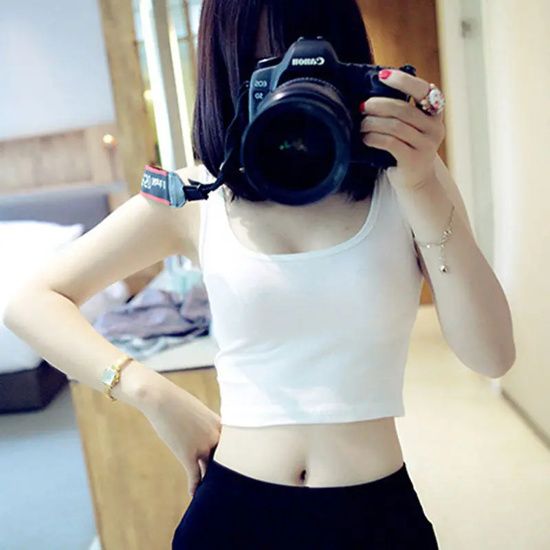 Women Girls Sexy Tops Slim Tight Short Tees Vest Tank Oneck Sleeveless Solid 3 Colors Tanks & Camis 6