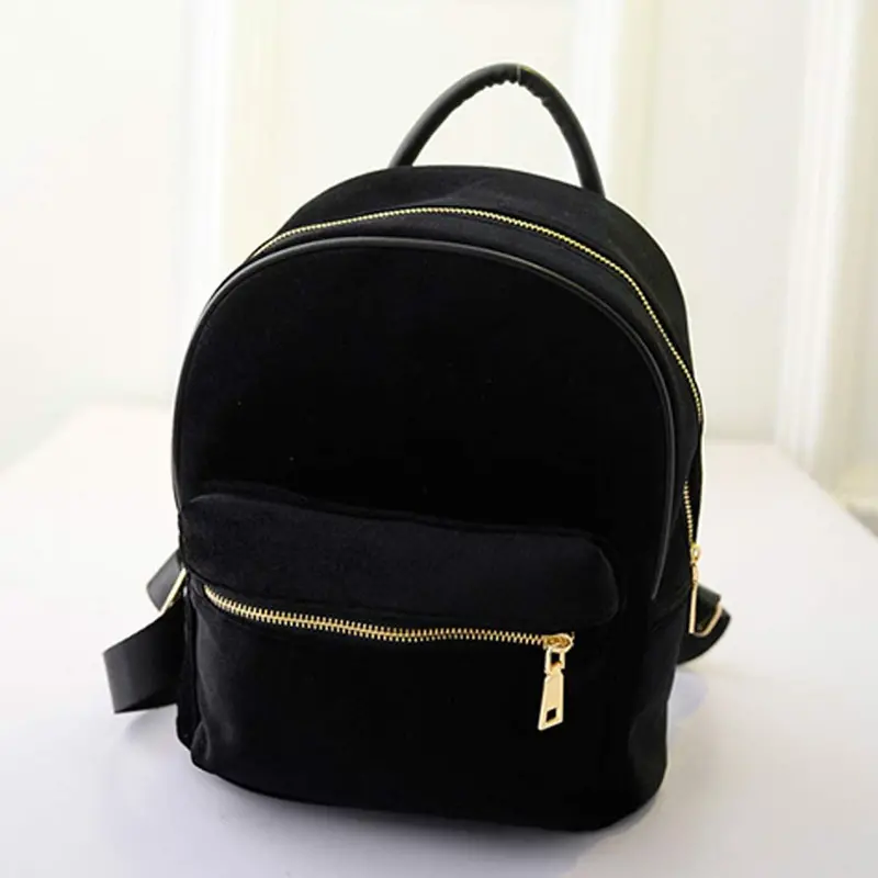 Women Gold Velvet Small Rucksack Backpack School Book Shoulder Bag Chic Street Mochila Feminina 1
