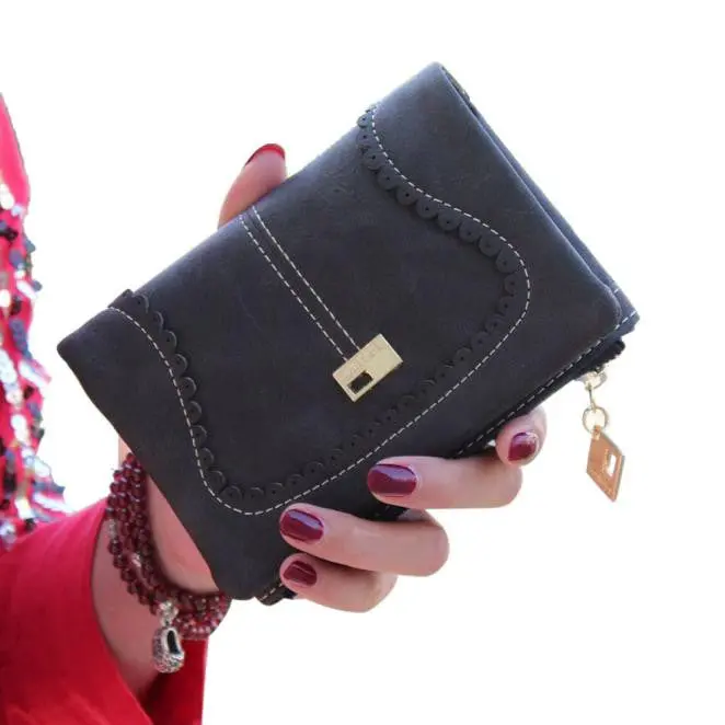 Women Grind Arenaceous Leather Wallet Zip Around Purse Card Money Wallets Bag Pp 1