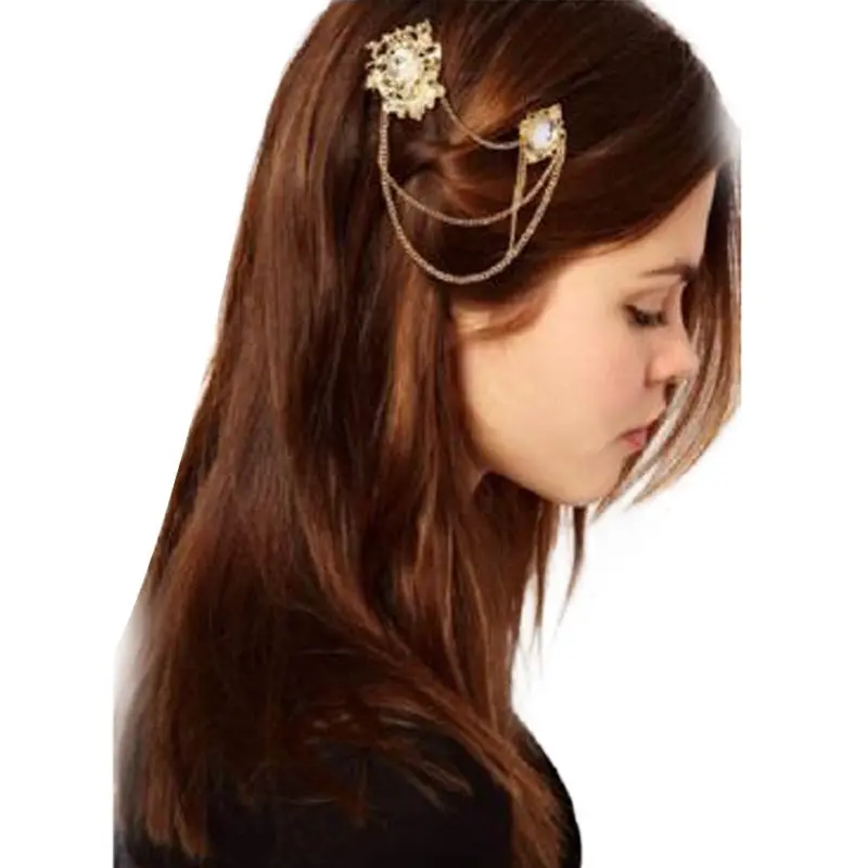 Women Hair Clip Hollow Flowers Imitate Gemstone Side Clip Flower Hairpins Barrette Hair Band Accessories 1