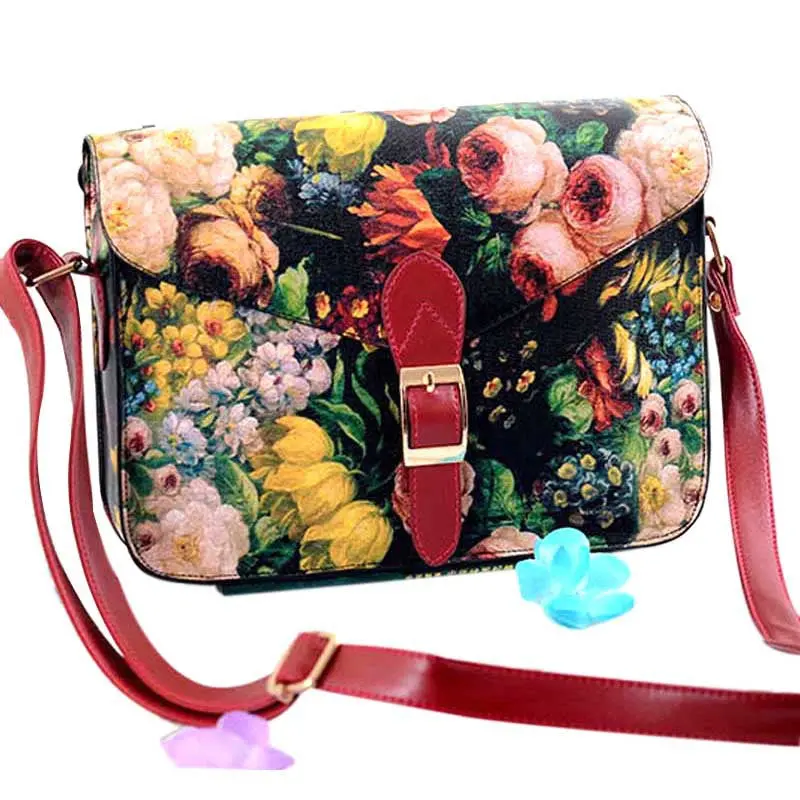 Women Handbag Painting Flowers Pu Leather Crossbody Handbag Tote Bags Special Offfer European Style Freeship 1