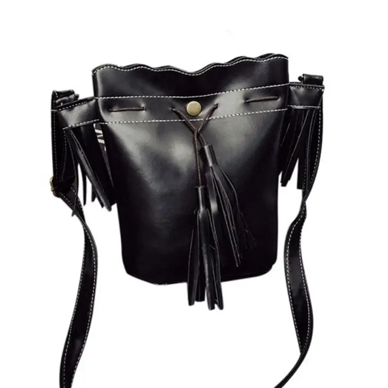 Women Handbags Pu Leather Tassel Obag Bags Messenger Bag Cross Body Bucket Shoulder Bag Vintage Bolsa 1