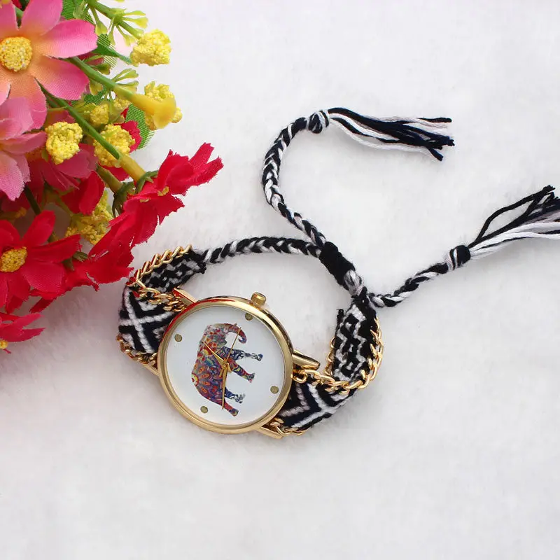 Women Handmade Braided Watch Elephant Watch Women Quartzwatch Analog Quartz Clock Casual Relogio Wrist Watches 1
