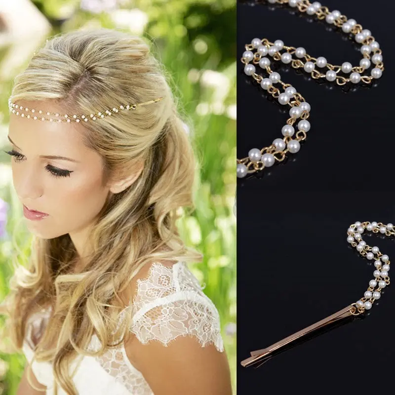Women Handmade Pearl Headwear Head Jewelry Headband Headpiece Hair Band 1